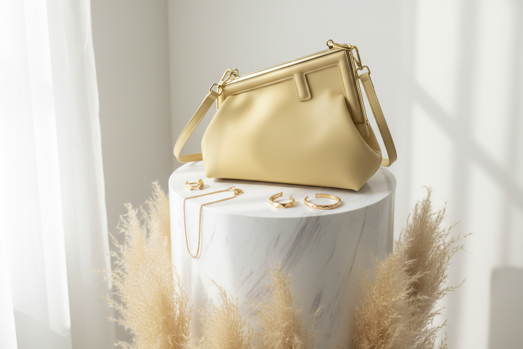 Luxury fashion editorial - Yellow clutch bag
