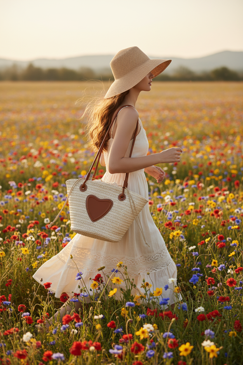 Mannequin courant dans les fleurs vue de profil