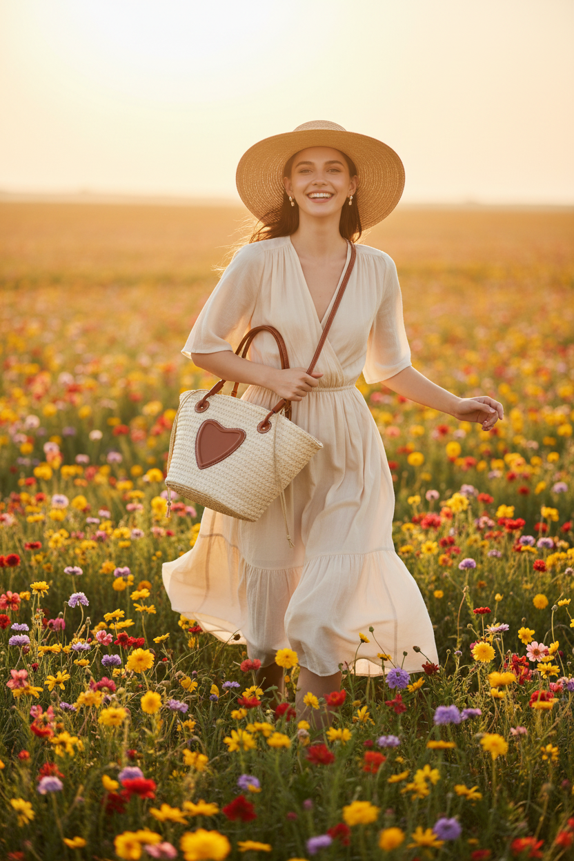 Mannequin courant dans les fleurs vue frontale