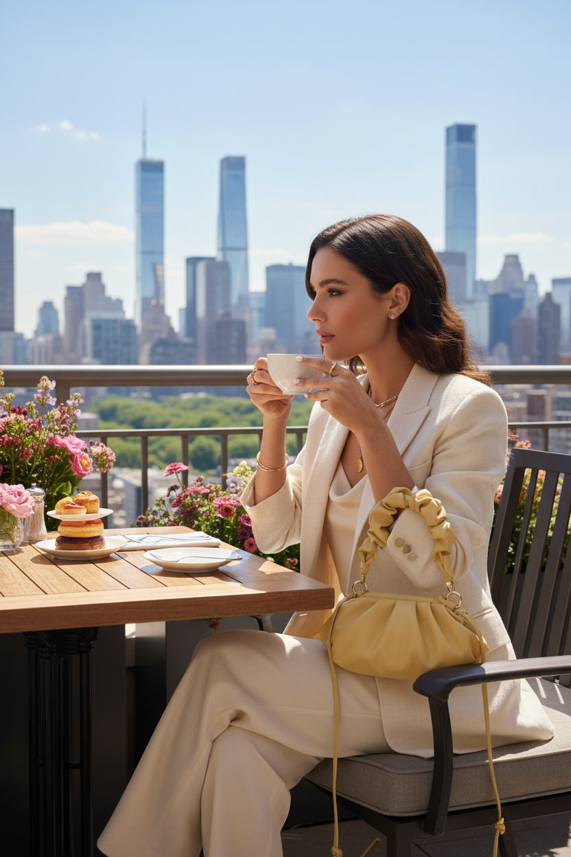 Mannequin en terrasse vue de profil