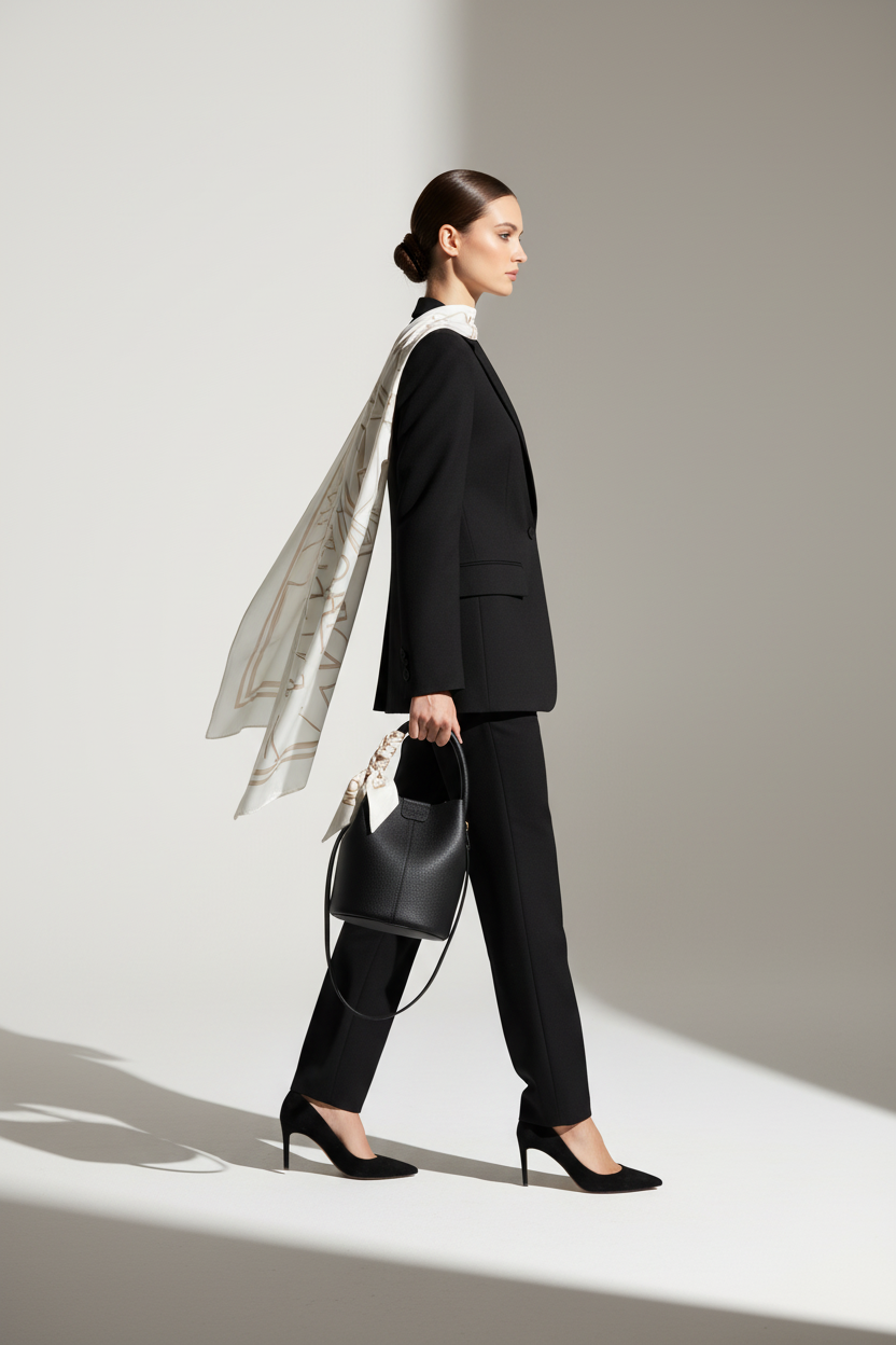 Sac noir porté épaule en mouvement